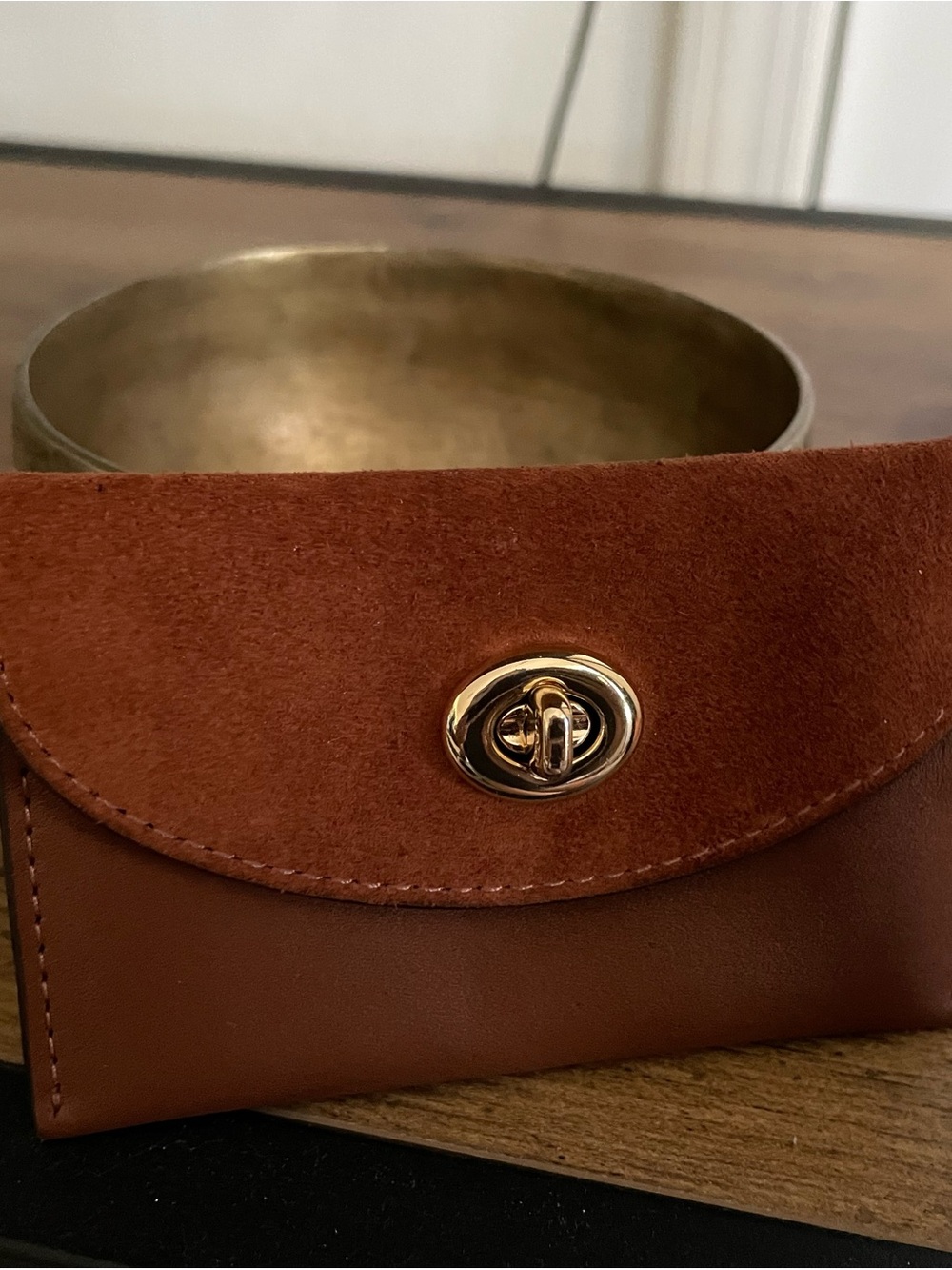 Coach Brown Leather & Suede Turn-Lock Wallet Attachment